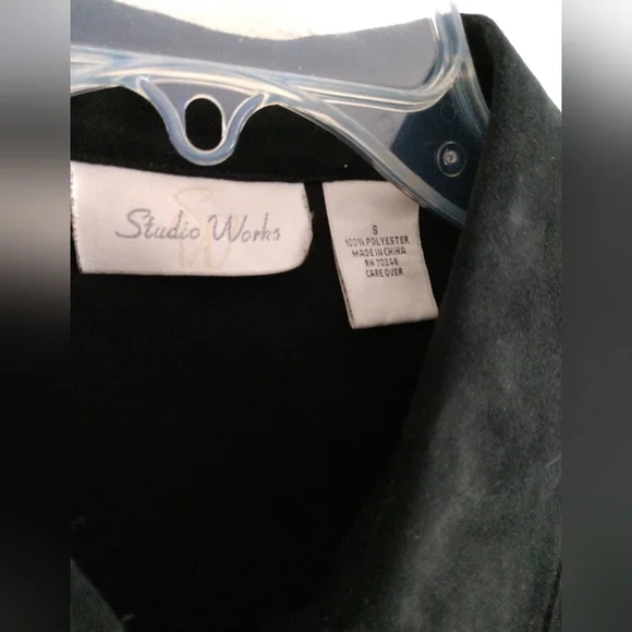 Studio Works Black Shirt Faux Suede Button Front Tunic Length Oversized Small - Picture 3 of 4